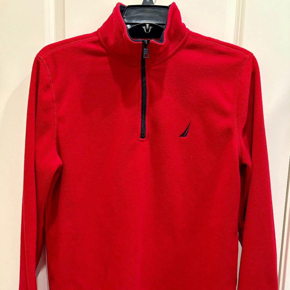 Nautica Red Fleece Pullover Quarter Zipper with Long Sleeves